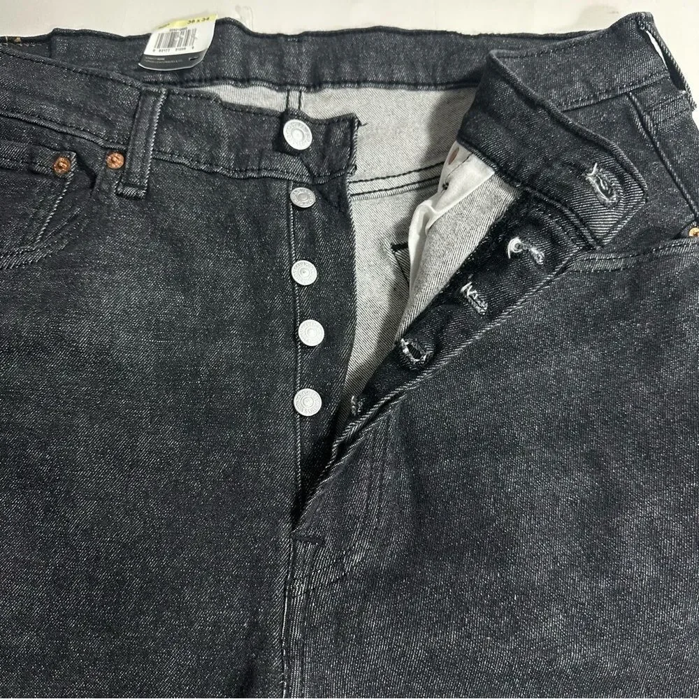 NWT Levi 501 Original Jeans Men 38x34 Faded Black Stretch Denim Button Fly